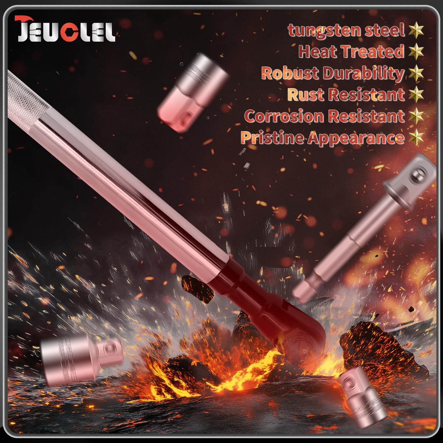 JEUCLEL offset extension wrench enables easy forward/reverse switching for efficient workflow.