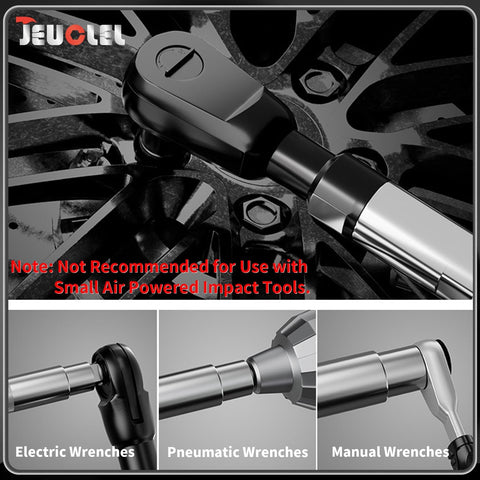 JEUCLEL offset extension wrench uses tungsten steel shaft for durability and corrosion resistance.