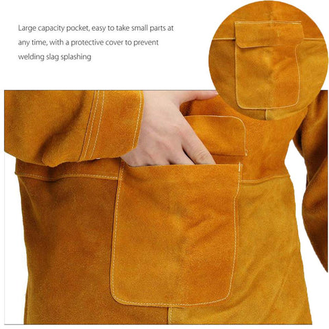 Jewboer leather welding apron heat-insulated texture close-up.