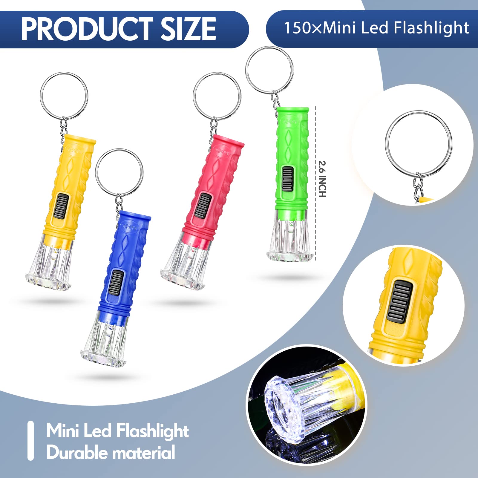 Jexine multicolor LED keychain pack showing red, green, blue, yellow accents for events.