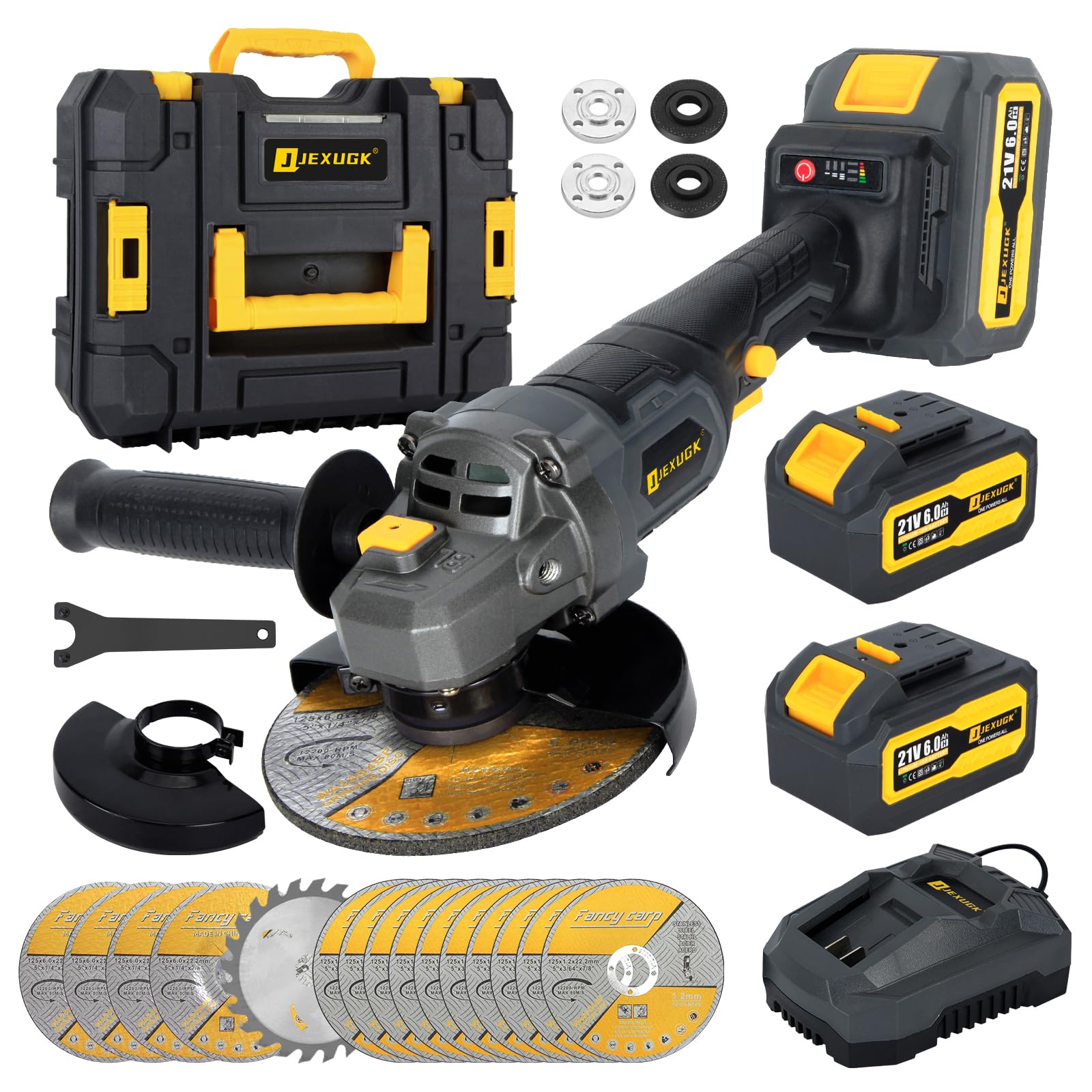 JEXUGK 5-inch cordless angle grinder kit for fast metal cutting and finishing