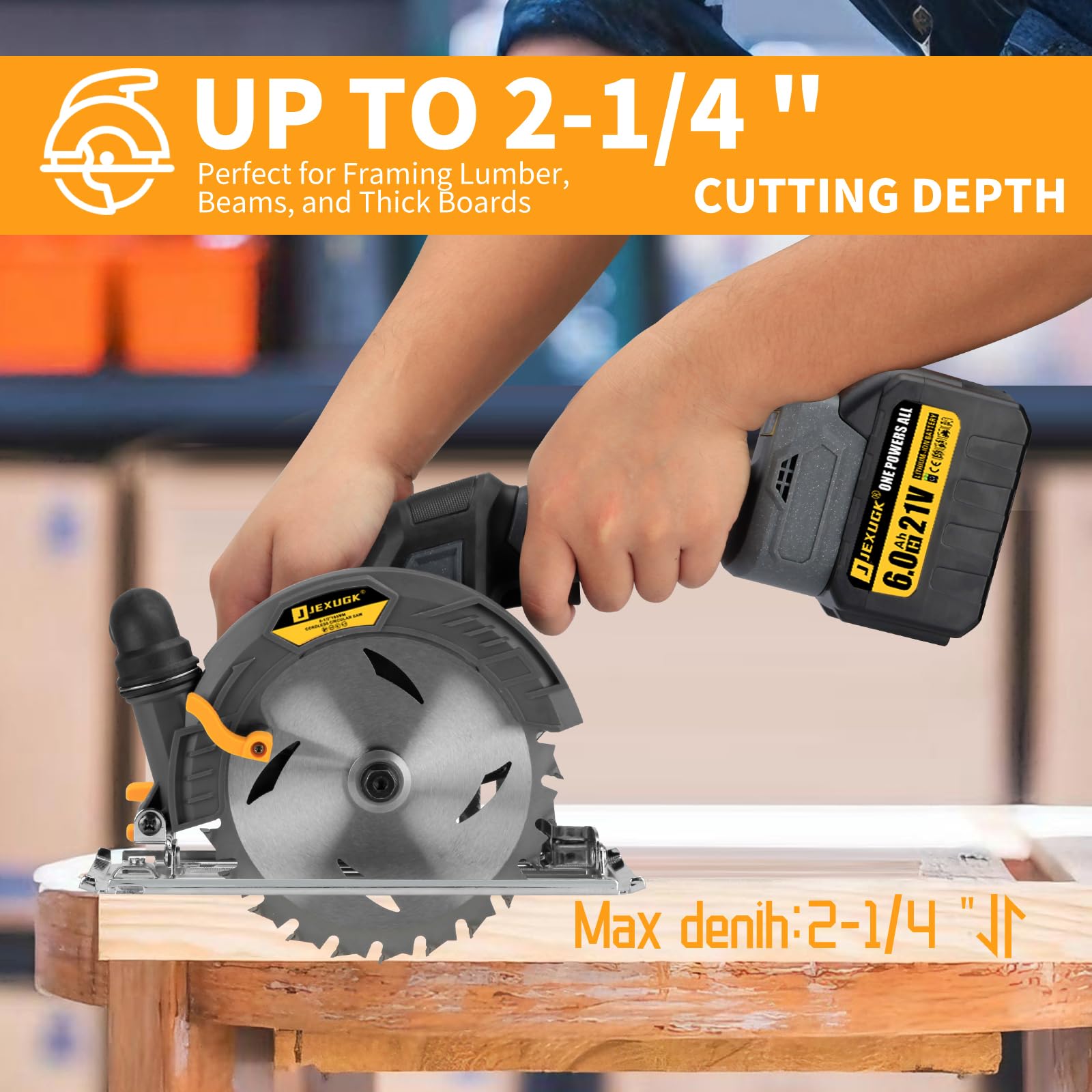 JEXUGK 6.0Ah batteries extend runtime for longer cuts.