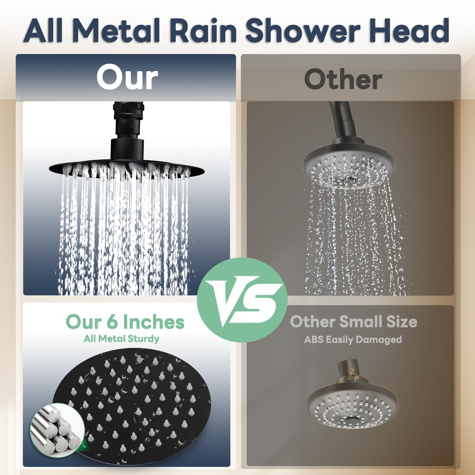 JFJIARUI rain head with 360-degree adjustment for full bathroom coverage.