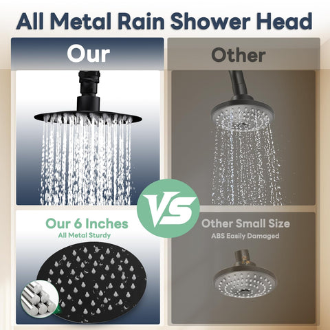 JFJIARUI rain head with 360-degree adjustment for full bathroom coverage.