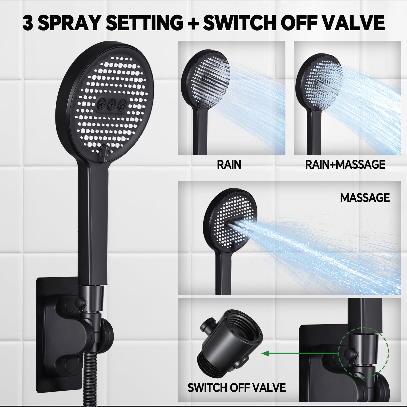 JFJIARUI three-settings shower head offers versatile modes for comfort