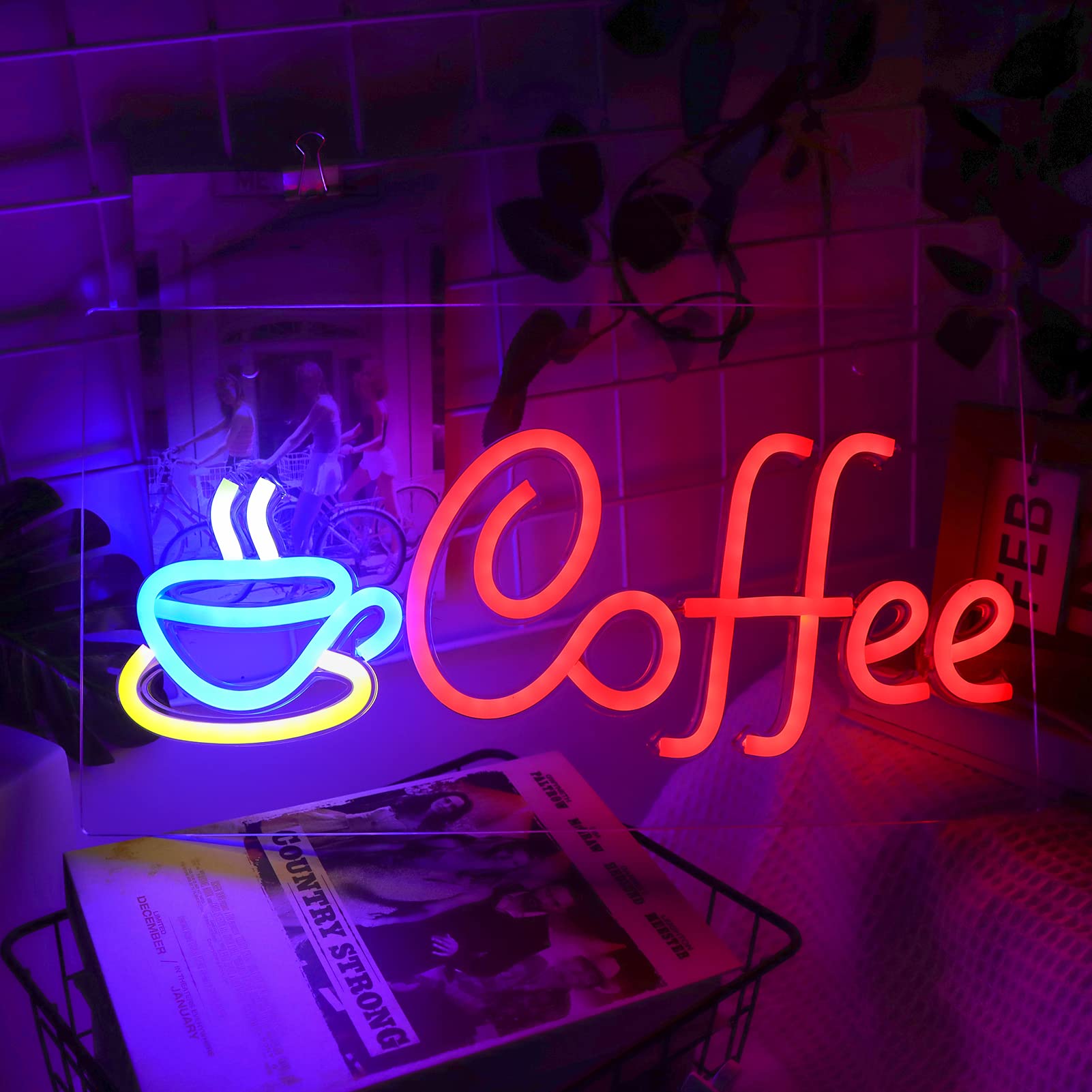 JFLLamp USB-powered neon sign coffee motif for bars and man caves