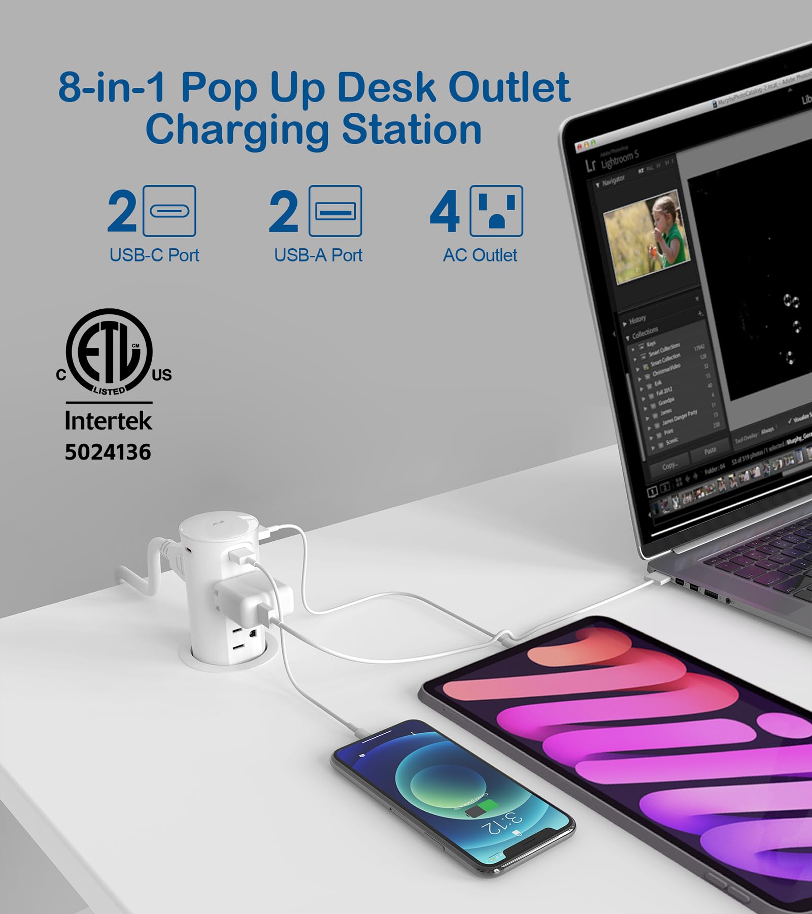 Jgstkcity pop-up outlet in use at a desk for quick charging and clean surfaces.