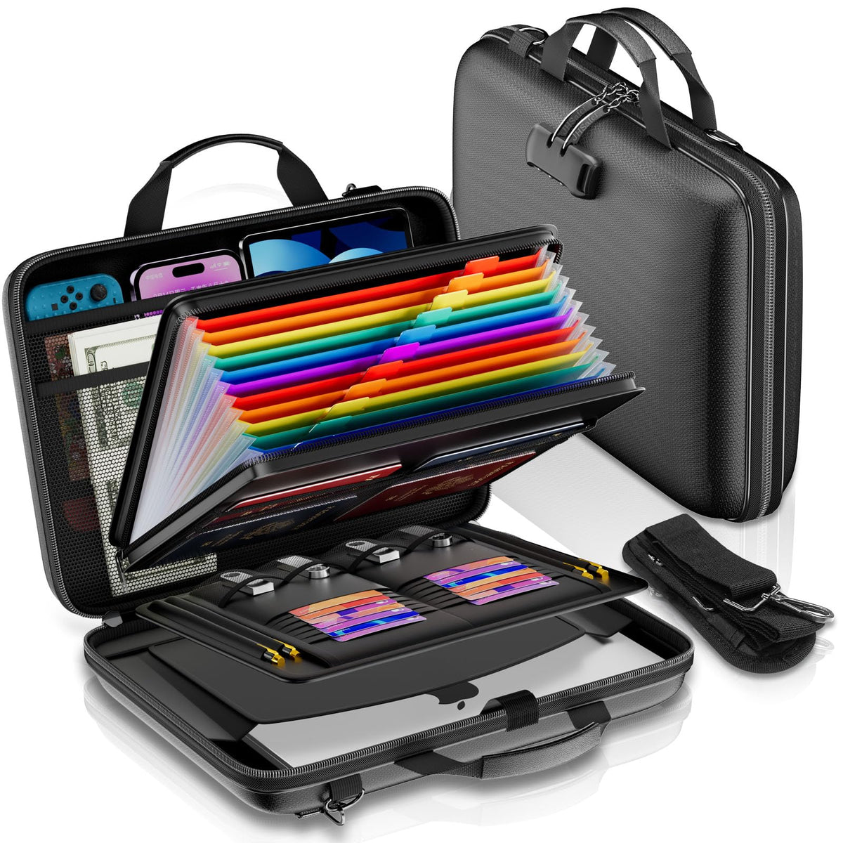 JHSafer fireproof document organizer front view with sturdy hard-shell protection.