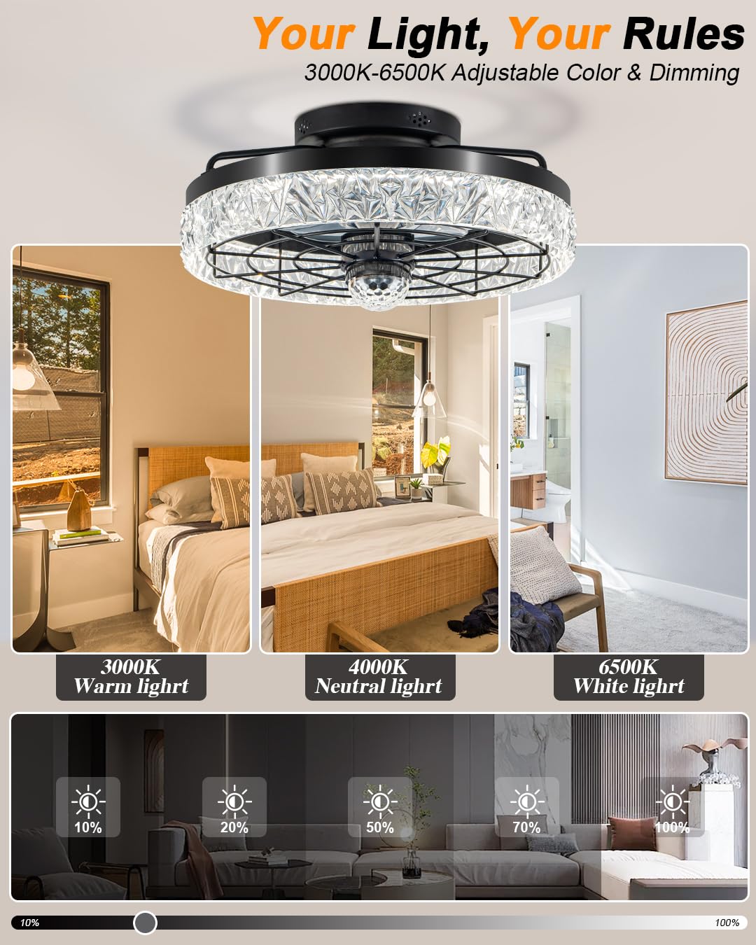 JHSYCH dimmable lights offer warm to cool tones for any mood.