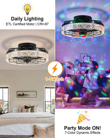 JHSYCH flush mount ceiling fan blends with low ceilings for space efficiency.