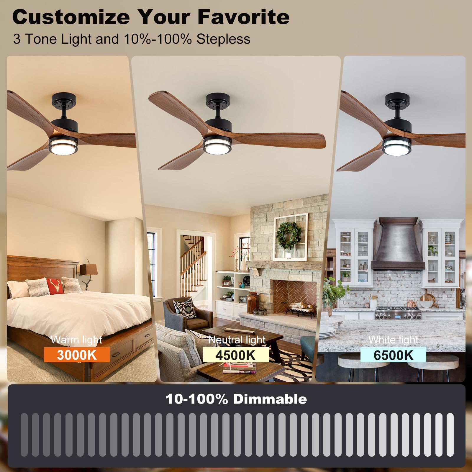 JHSYCH solid walnut blades add natural warmth to living spaces.