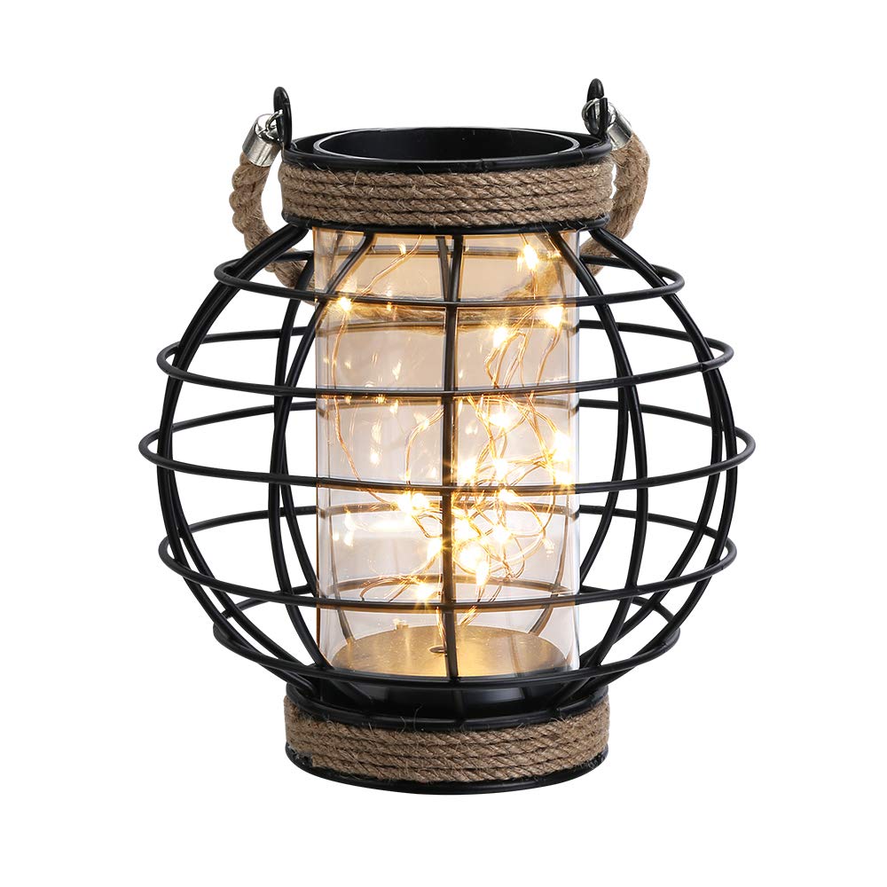 JHY DESIGN metal cage LED lantern with warm light glow for indoor or outdoor decor