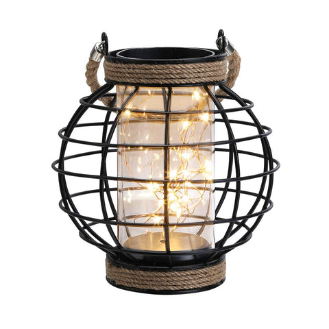 JHY DESIGN metal cage LED lantern with warm light glow for indoor or outdoor decor