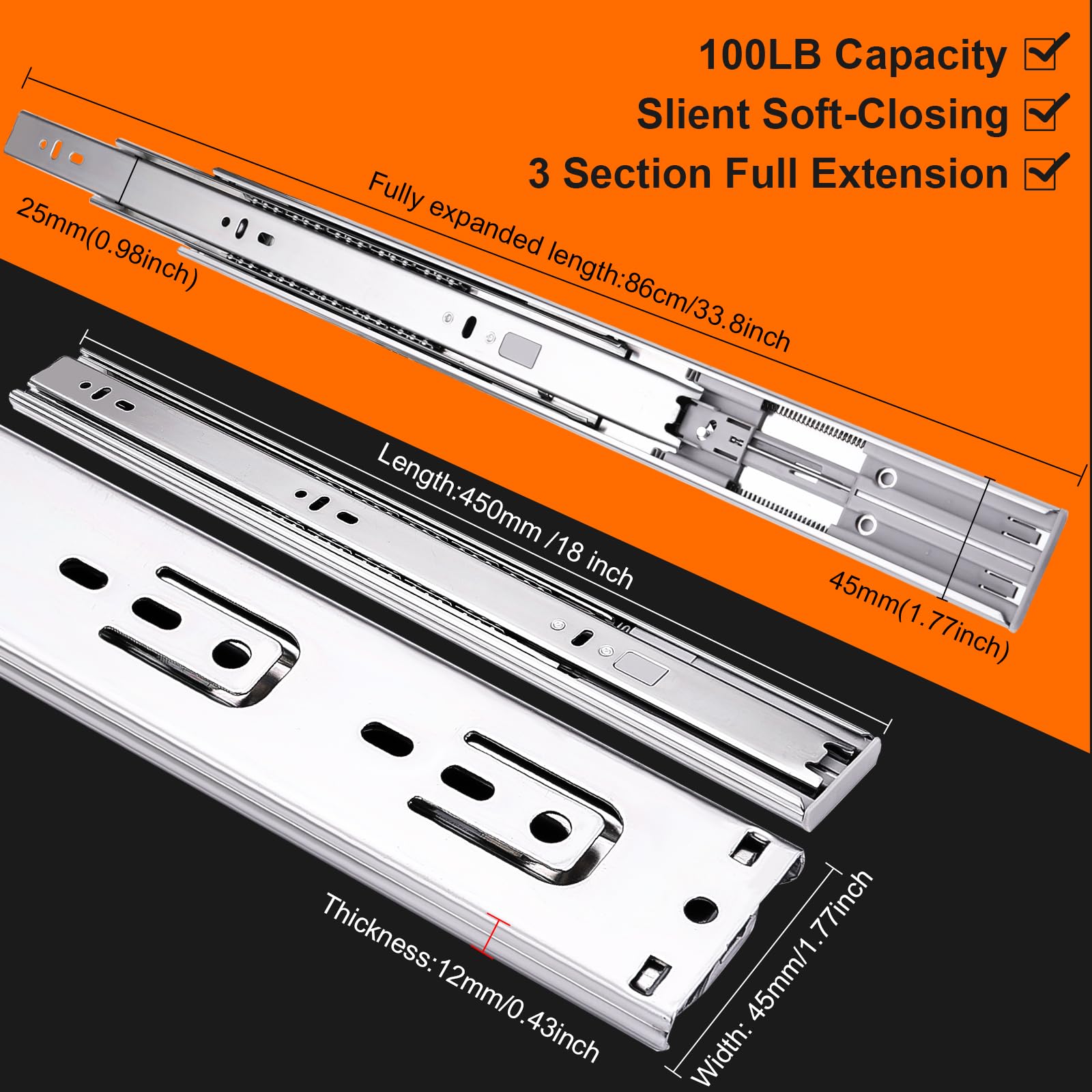 JI2OOYI 3-fold full-extension drawer slides offer full access to the interior.
