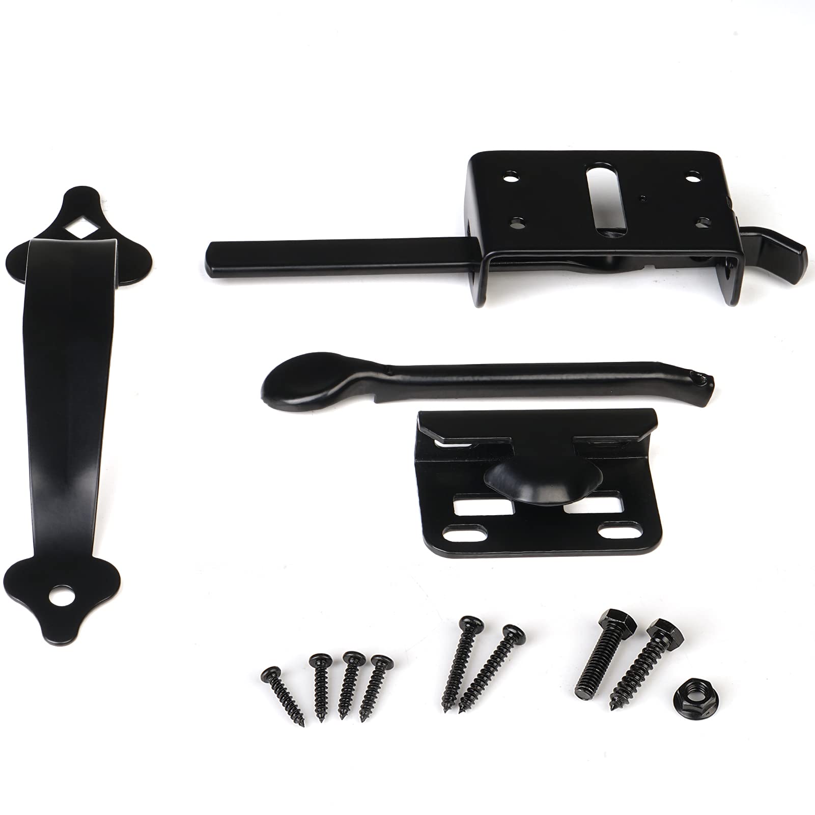 JIAHOO gate latch kit with screws and instructions highlights quick, tool-friendly installation.