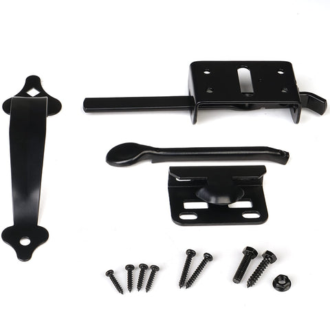 JIAHOO gate latch kit with screws and instructions highlights quick, tool-friendly installation.