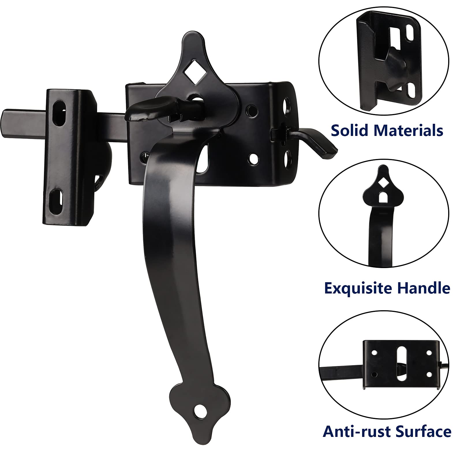 JIAHOO steel gate latch with black anti-rust coating for outdoor durability.