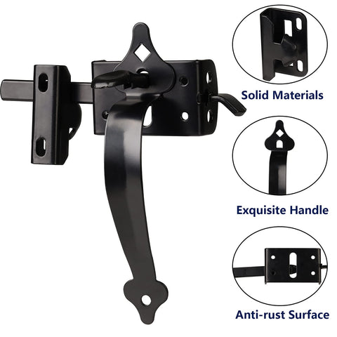 JIAHOO steel gate latch with black anti-rust coating for outdoor durability.