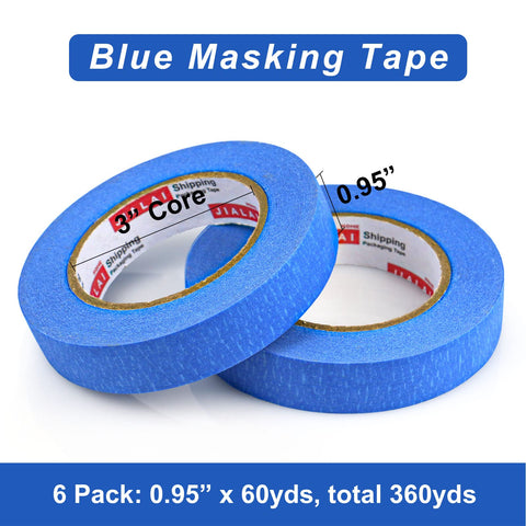 JIALAI HOME blue masking tape on walls, cabinets, and glass surfaces.