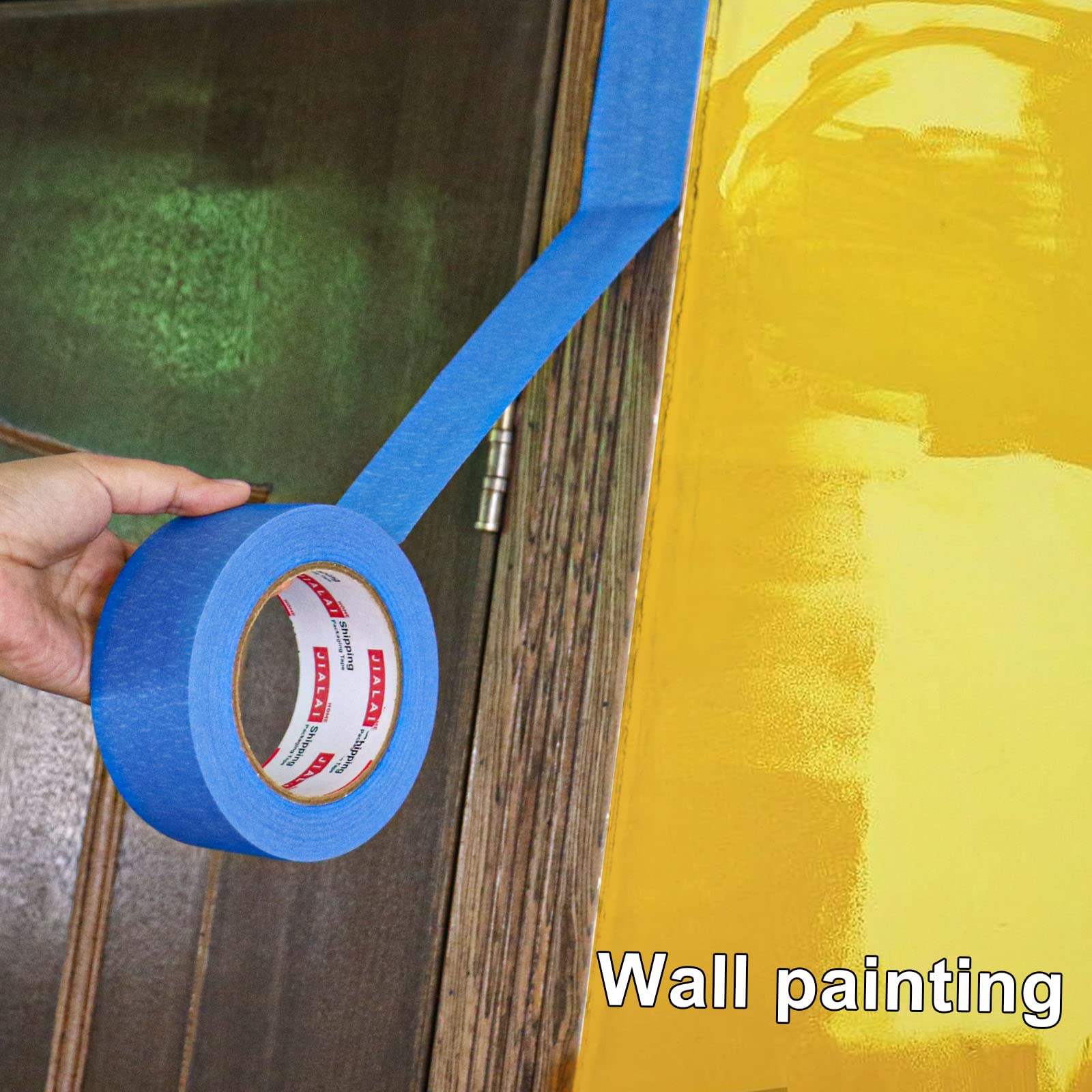 JIALAI HOME blue painter's tape offers strong surface-adhesion on walls and wood.