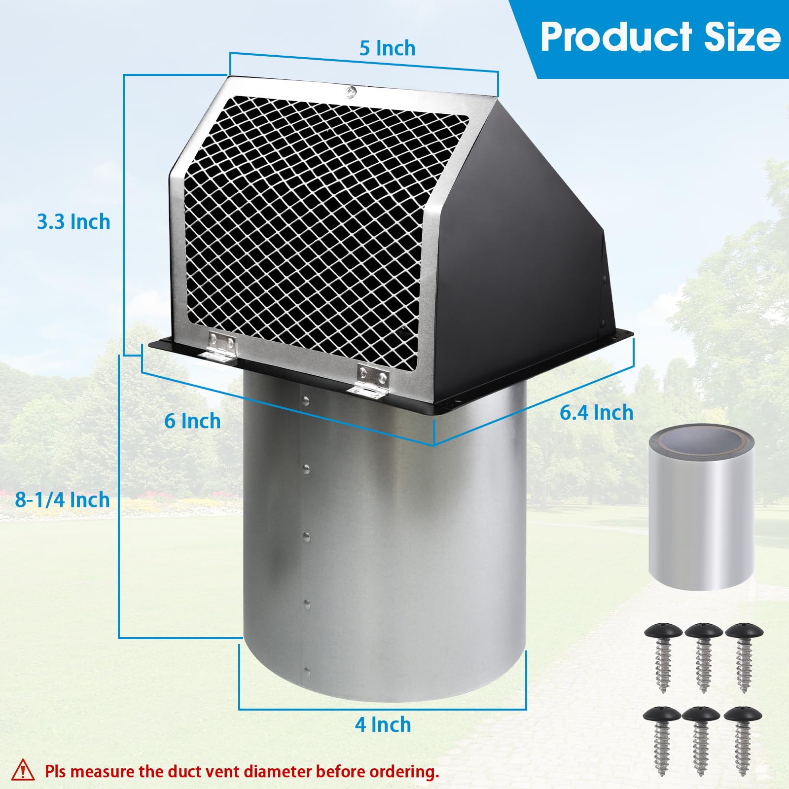 JIANBENKJ hooded wall vent with screen prevents birds and debris from entering.