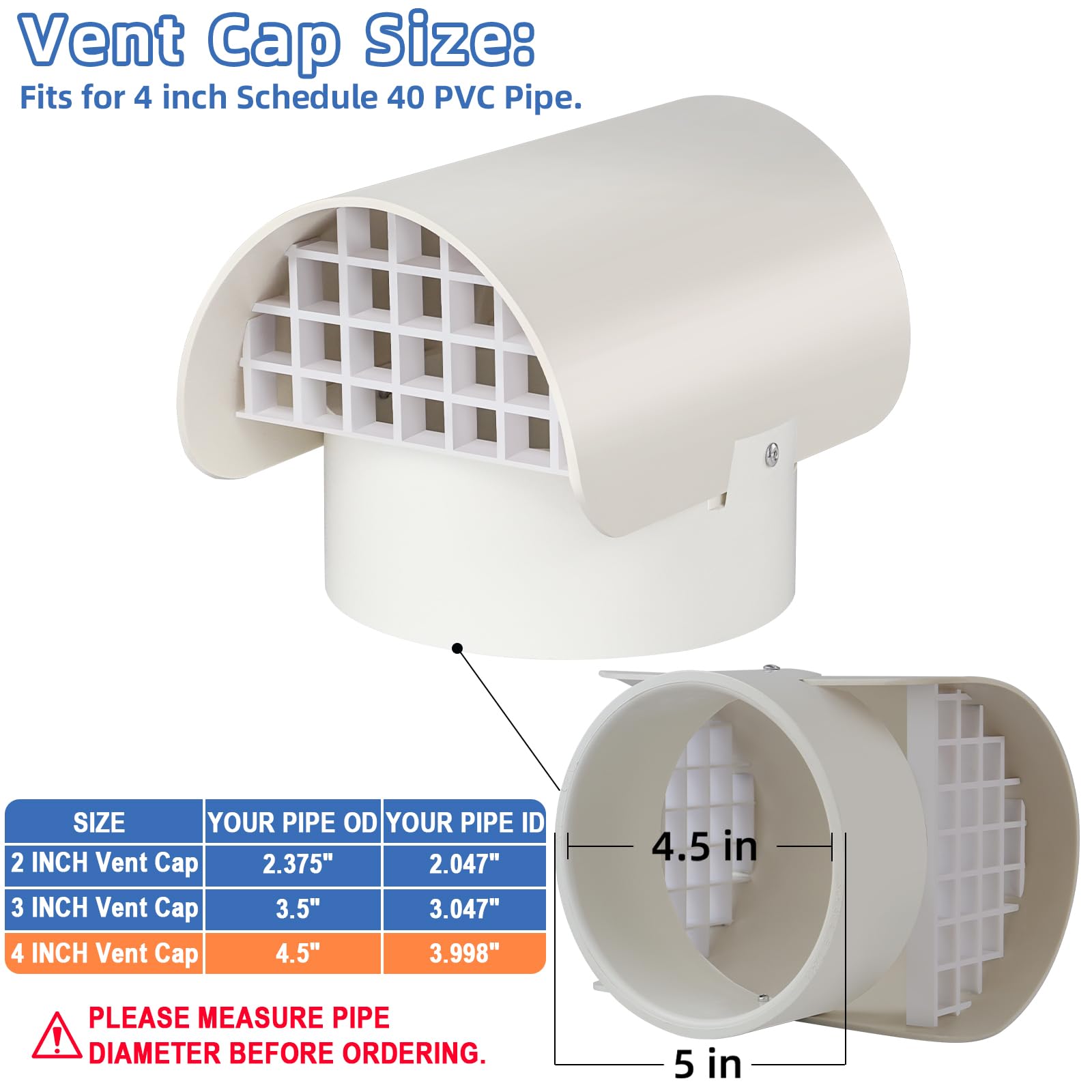 JIANBENKJ radon vent cap side view shows durable PVC construction.