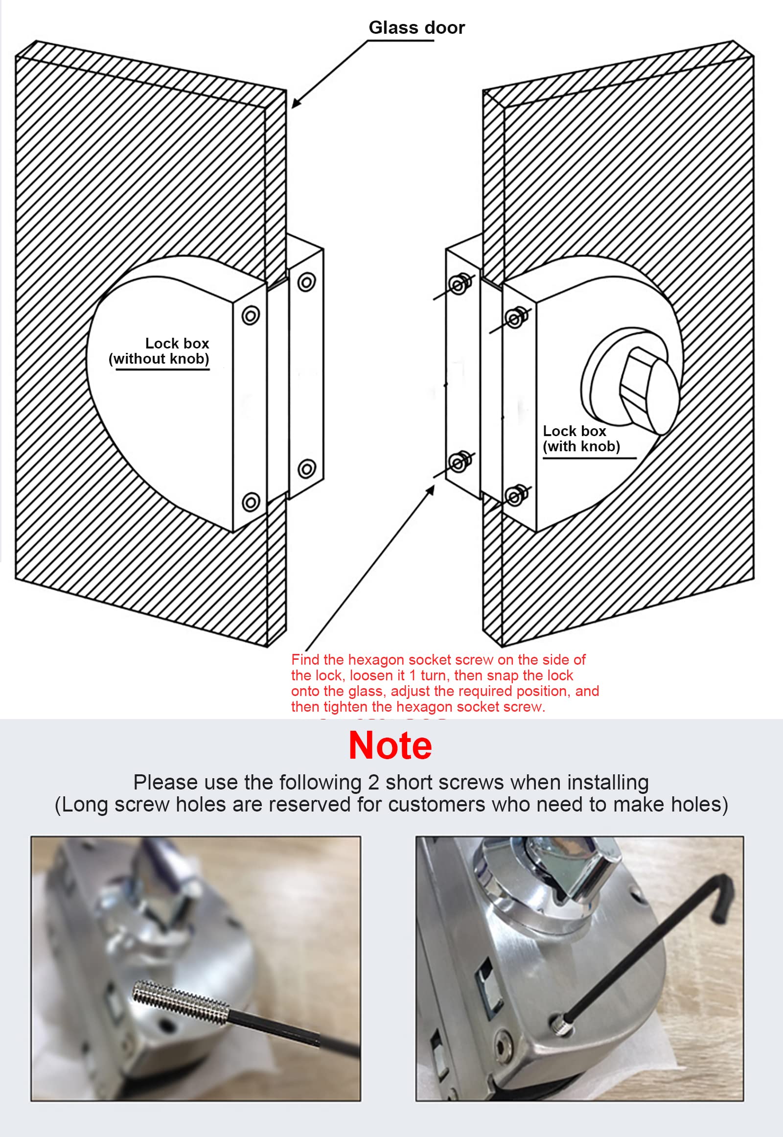 Jiangshen silver-tone lock ready for quick frameless installation.