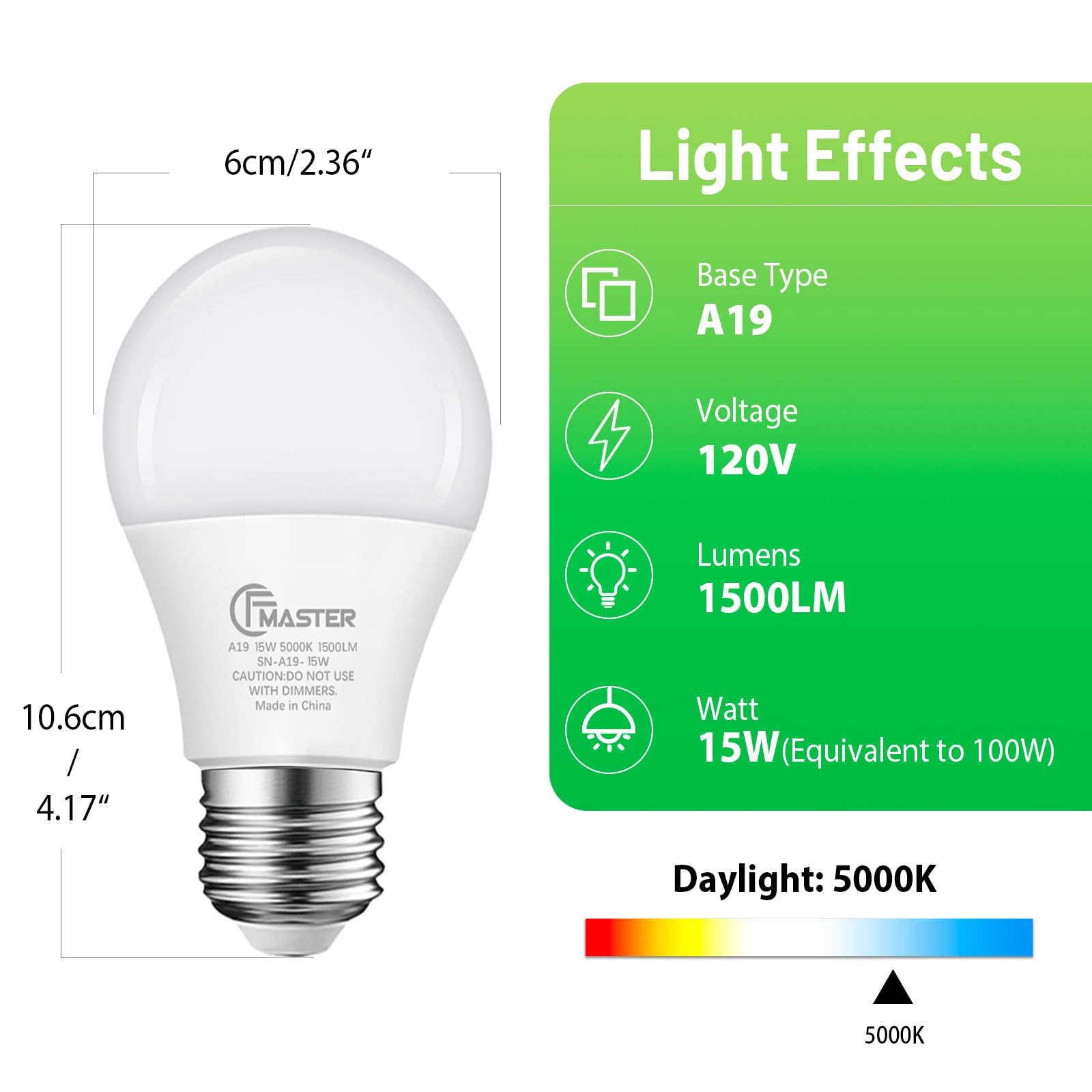 JIANGSILING A19 LED bulb 5000K daylight for crisp, natural color.
