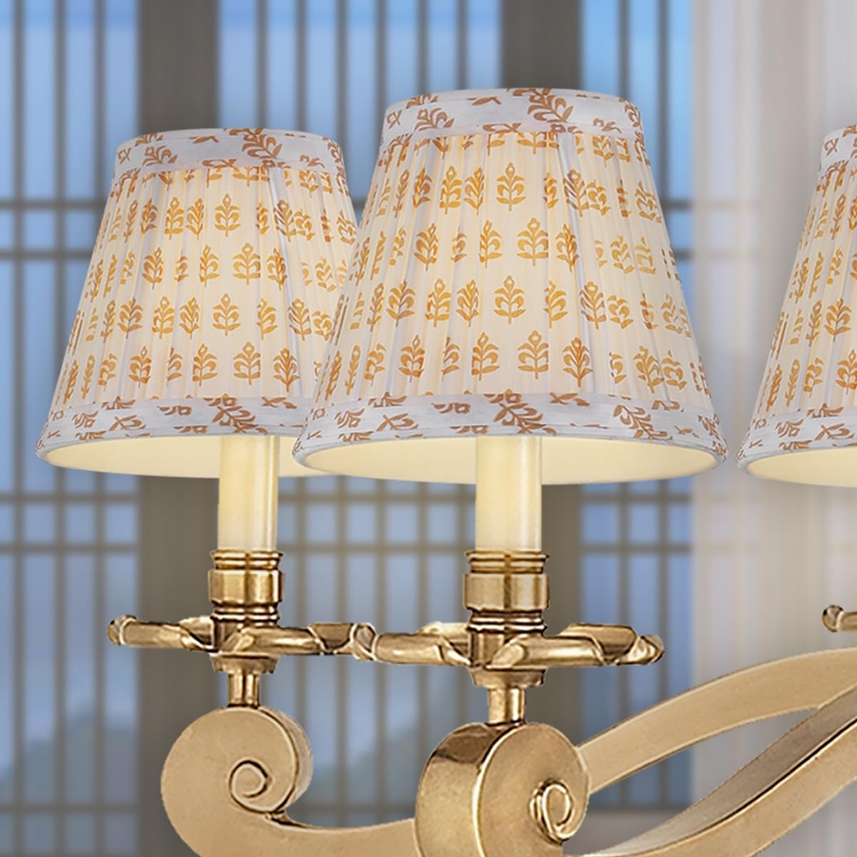 JIAOGEPENGYOU pleated brown floral lampshade enhances chandelier style