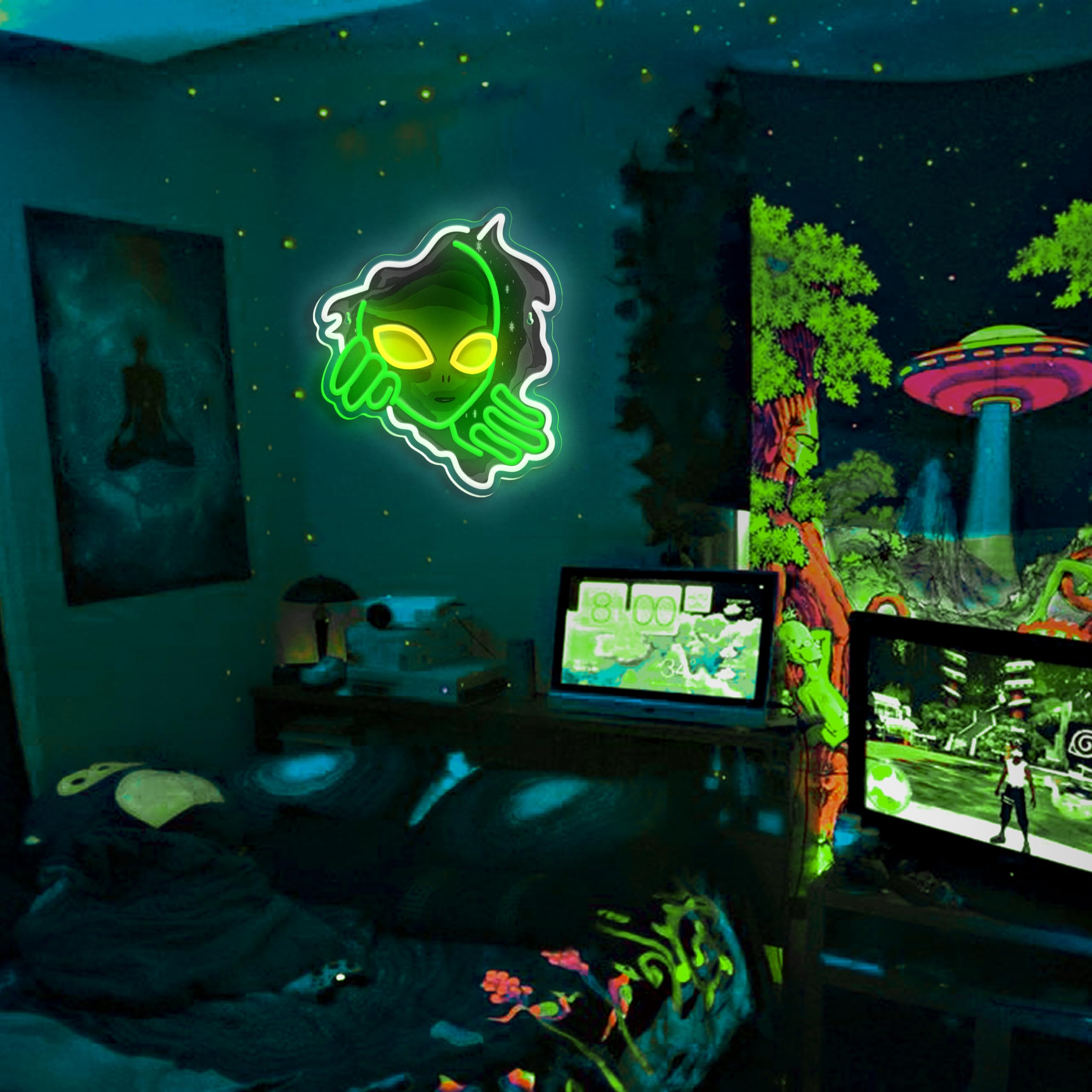 JIARODEY Alien Neon Sign versatile for home bars and game rooms.