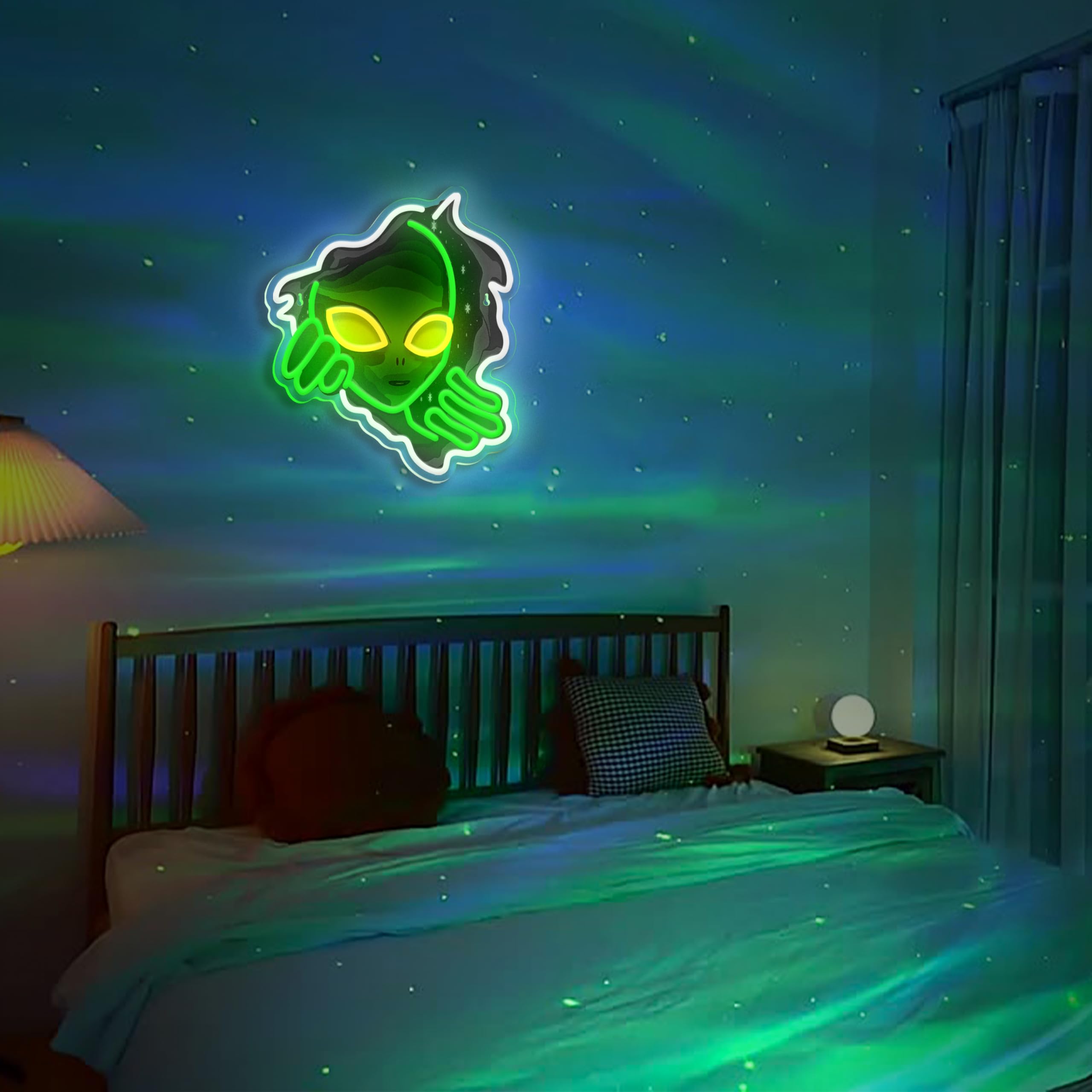 JIARODEY Alien Neon Sign USB powered for flexible placement.