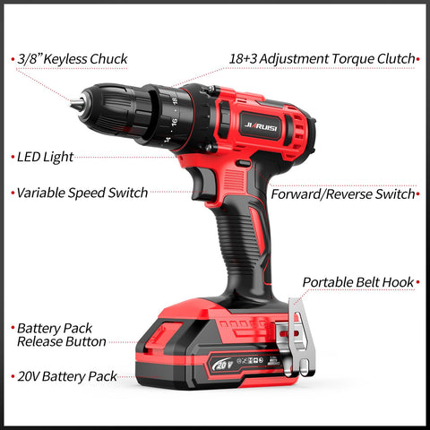 JIARUISI drill with LED work light for visibility in tight spaces