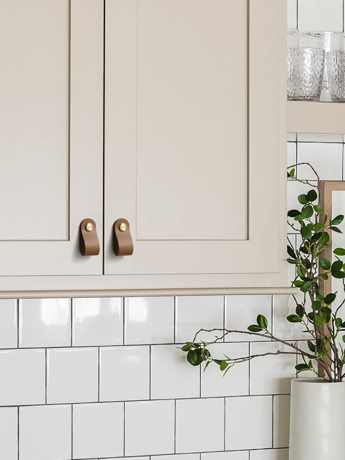 JIASENBAO brown leather drawer pulls on a dresser front for refined style.