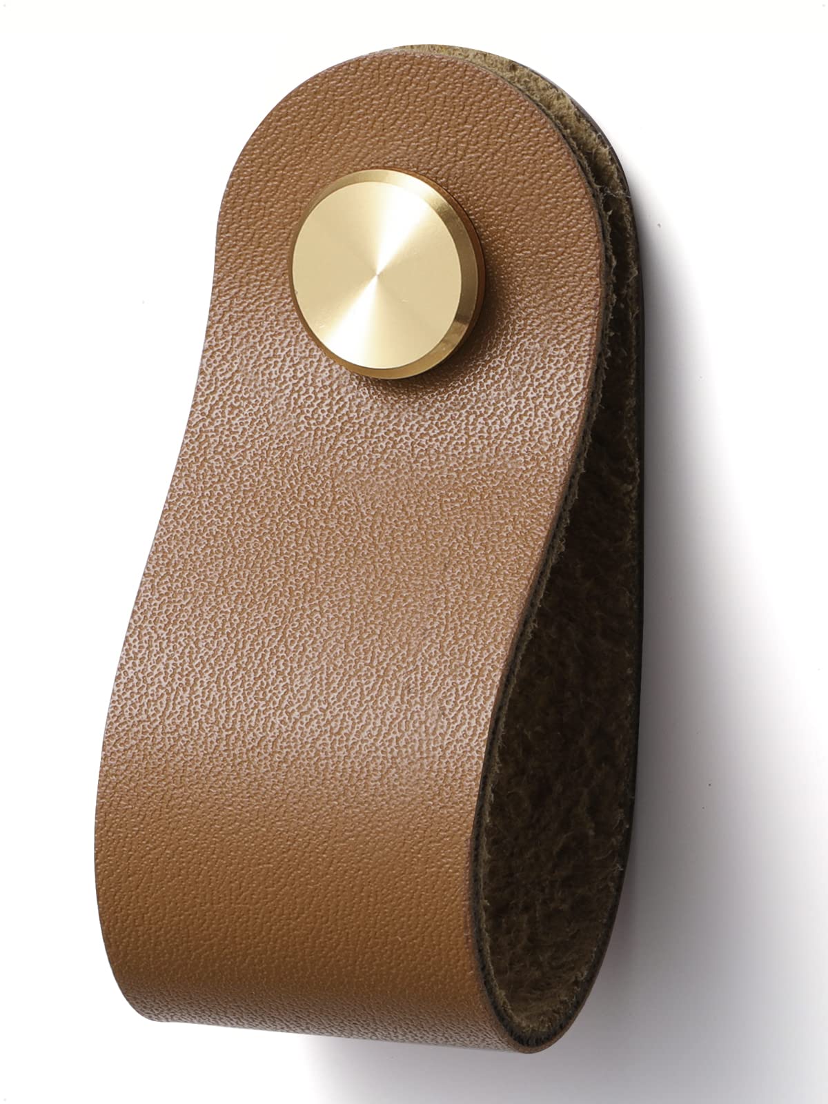 JIASENBAO brown leather drawer pulls on kitchen cabinets, highlighting rich grain and warm texture.