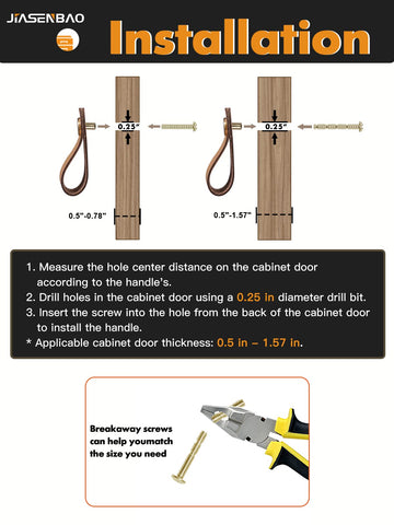 Packaging image showing contents of JIASENBAO brown leather drawer pulls.