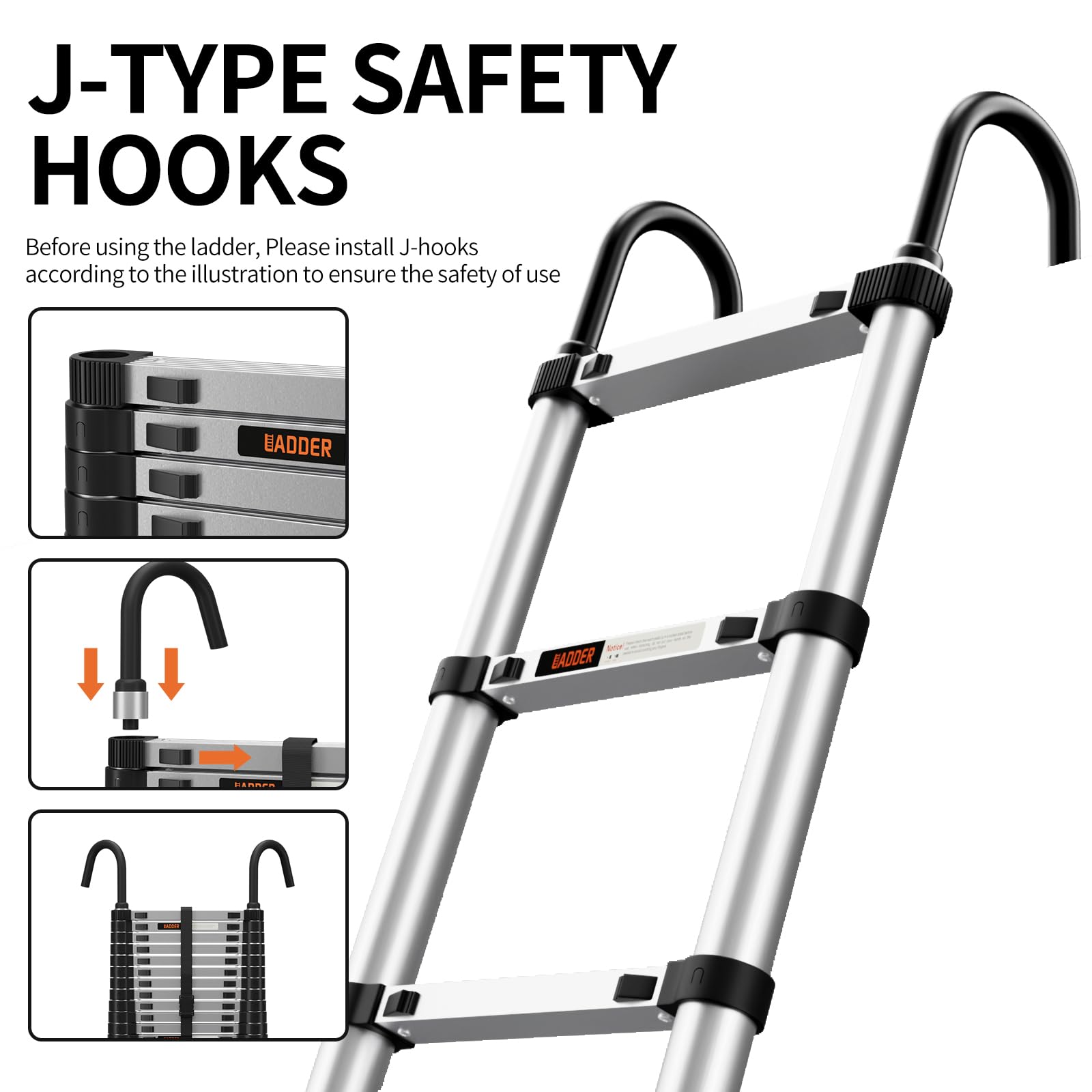 JIASHCHE ladder with stabilizer bars improving stability during use.