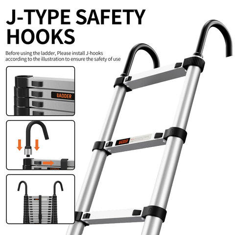 JIASHCHE ladder with stabilizer bars improving stability during use.