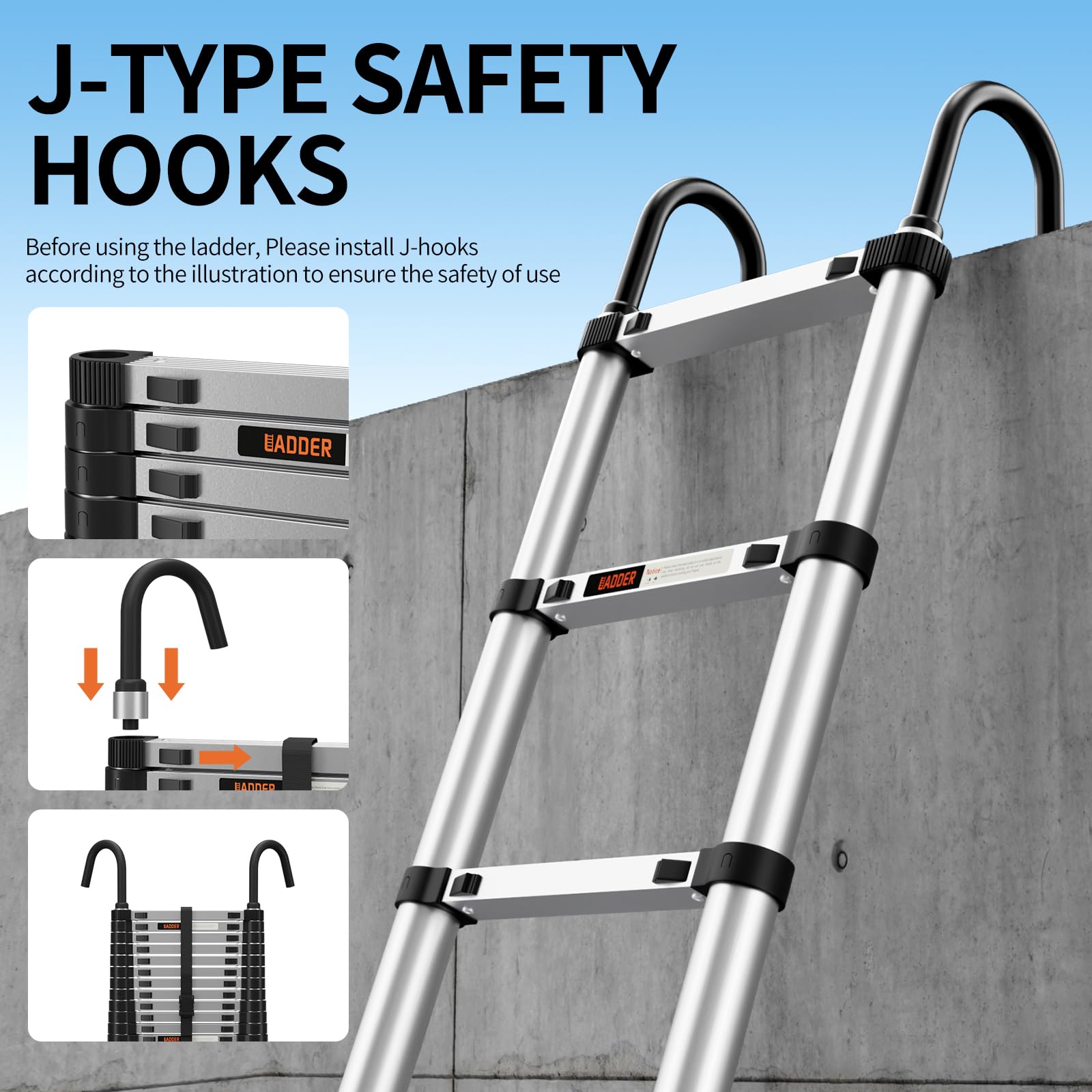 Jiashche ladder folded compactly for easy storage behind a door or in a trunk.