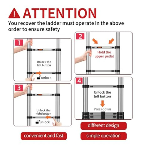 JIASHCHE telescoping ladder side profile shows durable aluminum construction for longevity