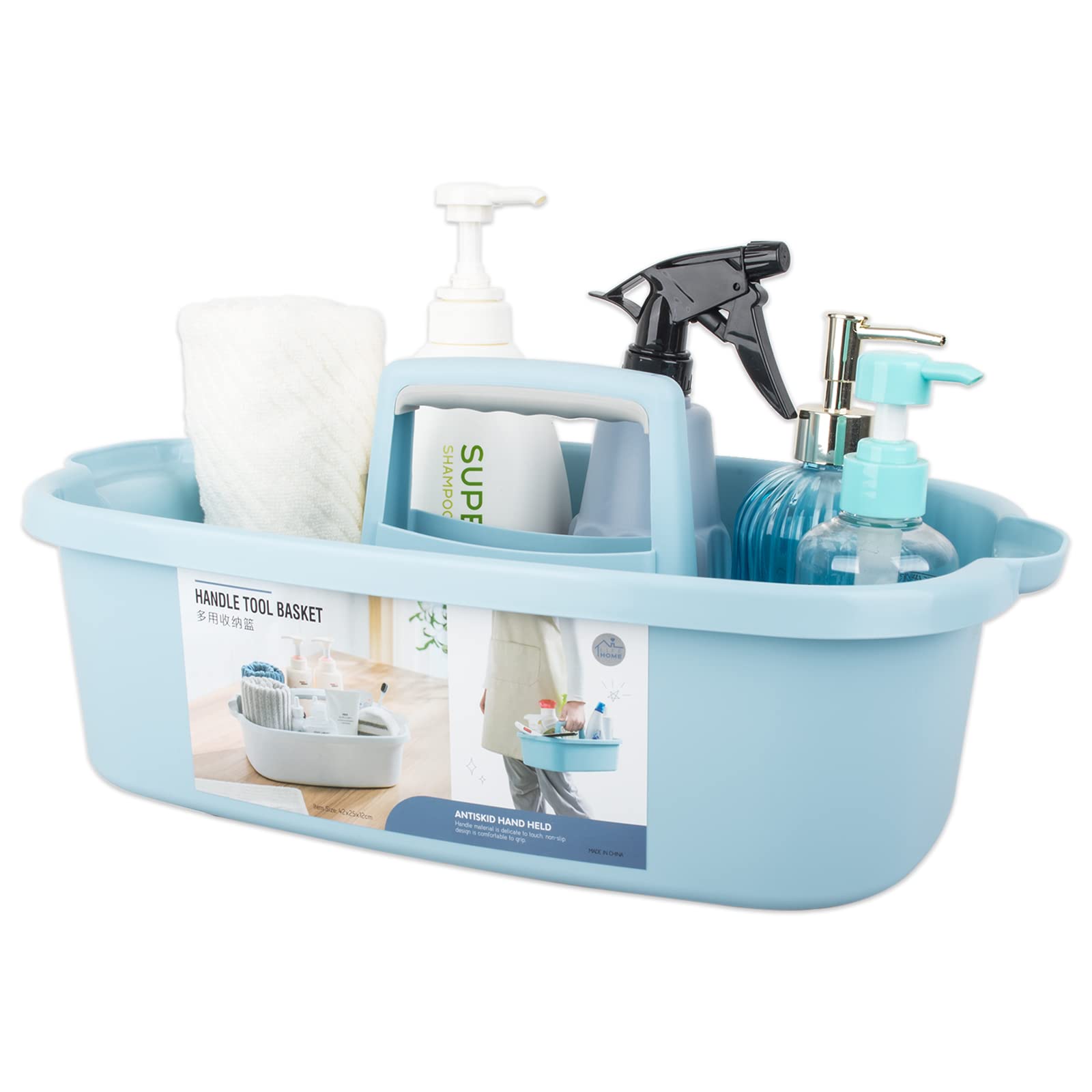 JiatuA large cleaning caddy front view with ergonomic handle for easy transport