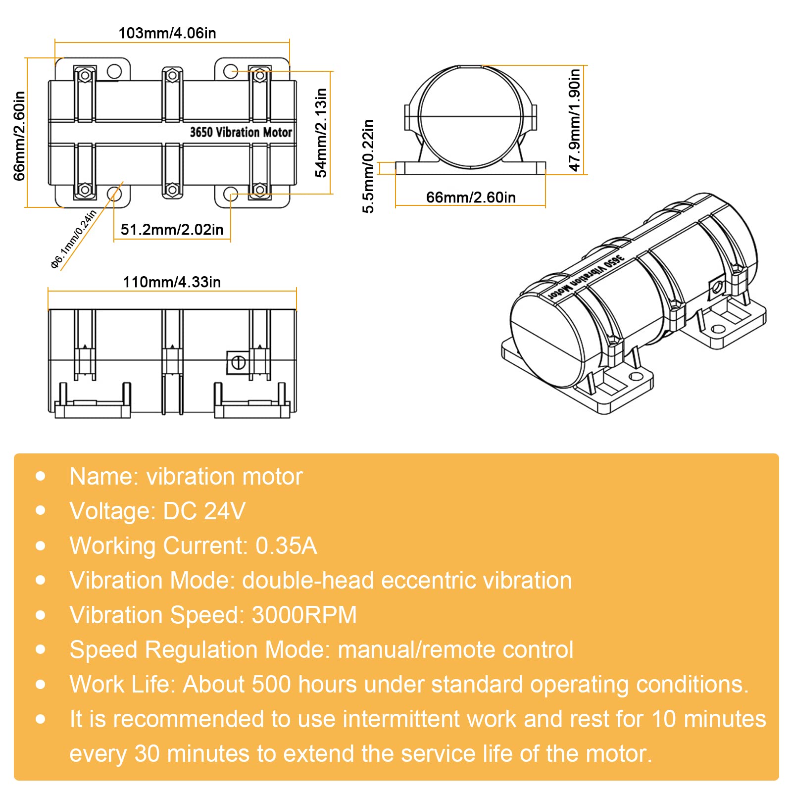 JIAWANSHUN DC24V motor detail shows double eccentric wheel for strong vibration.