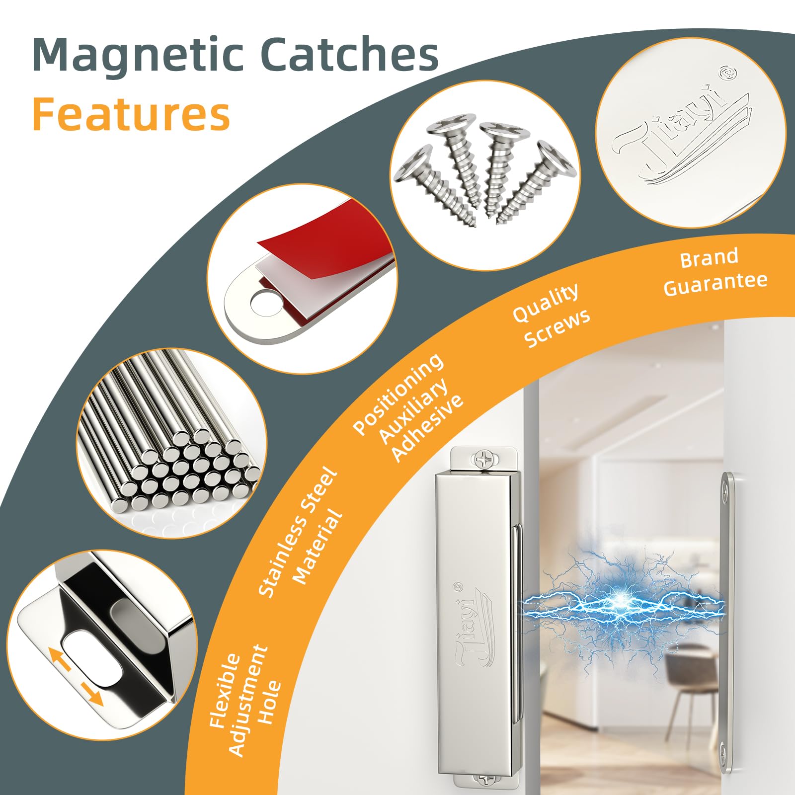 Jiayi 6-pack cabinet latch close-up highlights the stainless steel housing.
