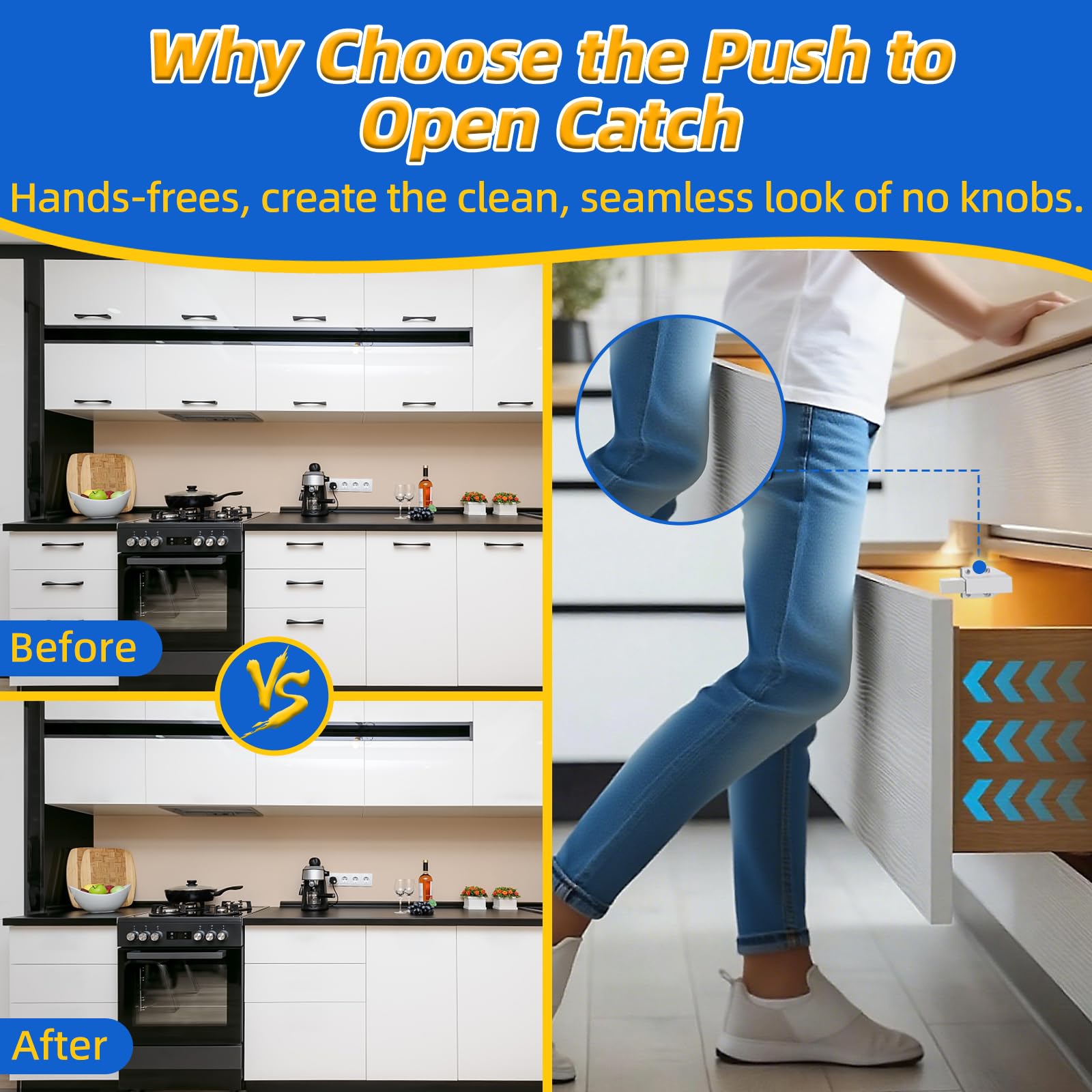 Jiayi Push Release Magnet Latch used on a drawer for effortless opening without handles