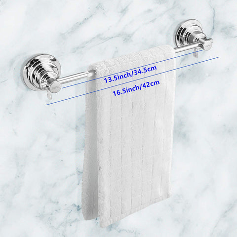 Towel bar holds towels and washcloths without drilling.