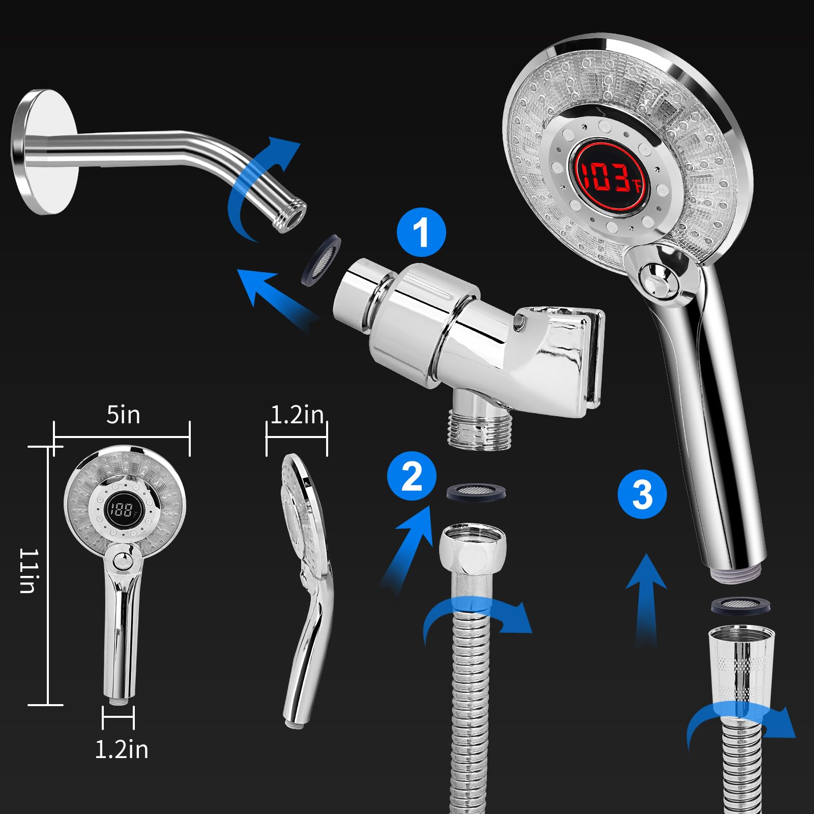JIEYUMJ easy-install shower head with universal connector for quick setup.