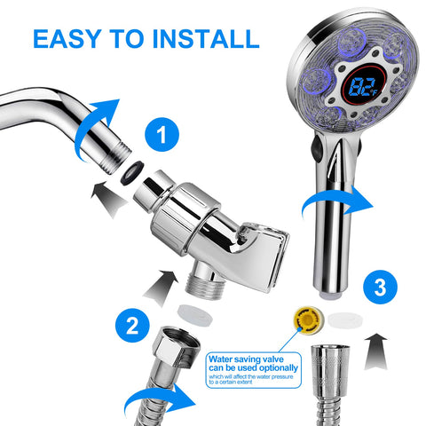 JIEYUMJ shower head kit includes 59-inch hose and bracket for easy installation.