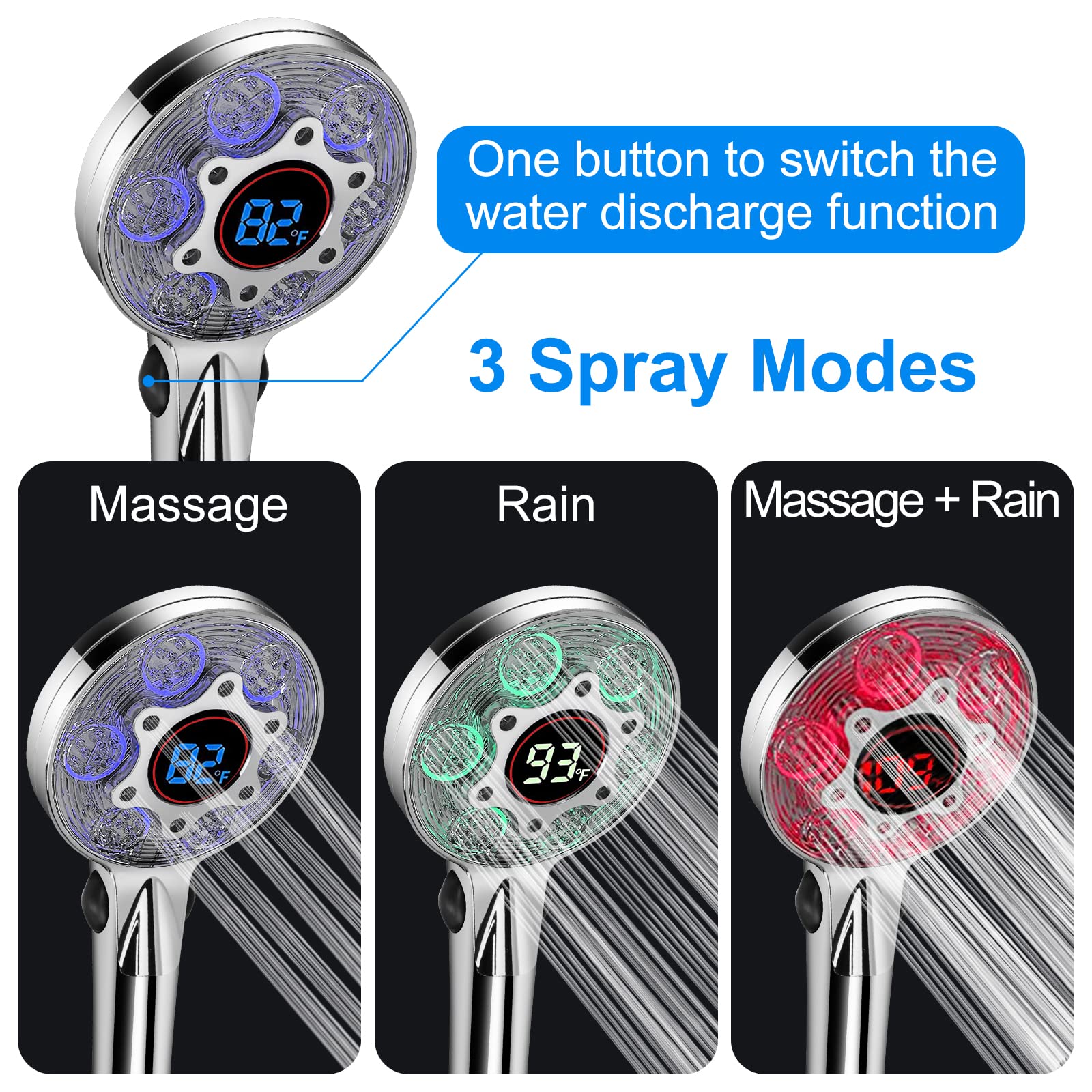 JIEYUMJ LED color-change display clearly shows temperature changes during showers.