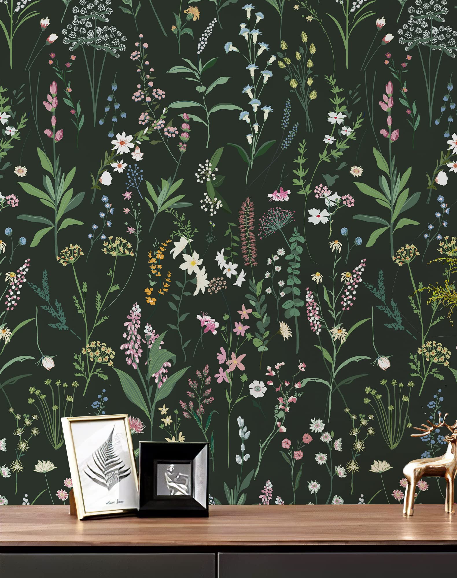 JiffDiff floral wallpaper, dark farm wildwood, elevates rooms for easy DIY refresh.