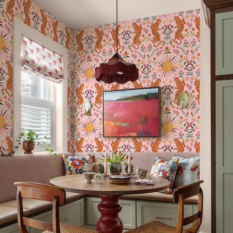 JiffDiff kitchen-bathroom-safe wallpaper performs well in humid spaces.