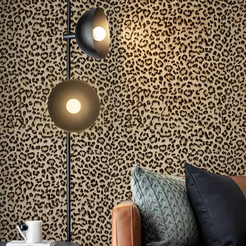 JiffDiff leopard-print wallpaper texture adds bold style to walls.